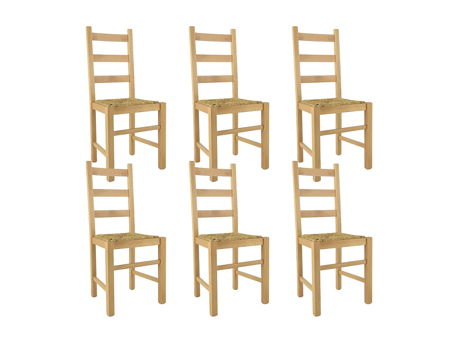 ORTA - Lot de 6 Chaises Naturelles et Assises en Paille