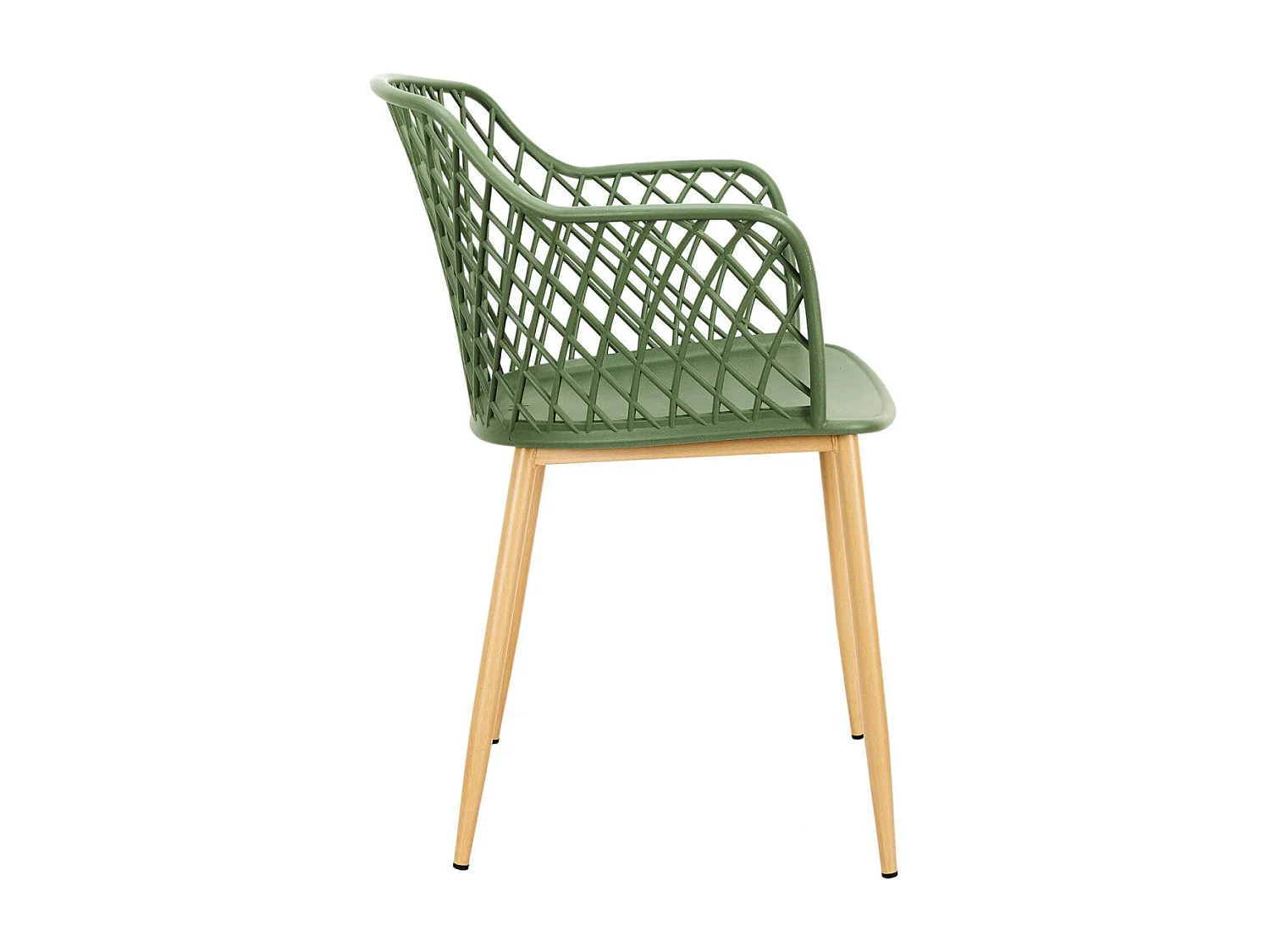 TRESSIE - Lot de 4 Fauteuils Verts Pieds Effet Bois Verni