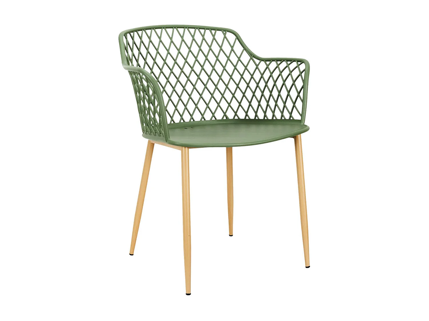 TRESSIE - Lot de 4 Fauteuils Verts Pieds Effet Bois Verni