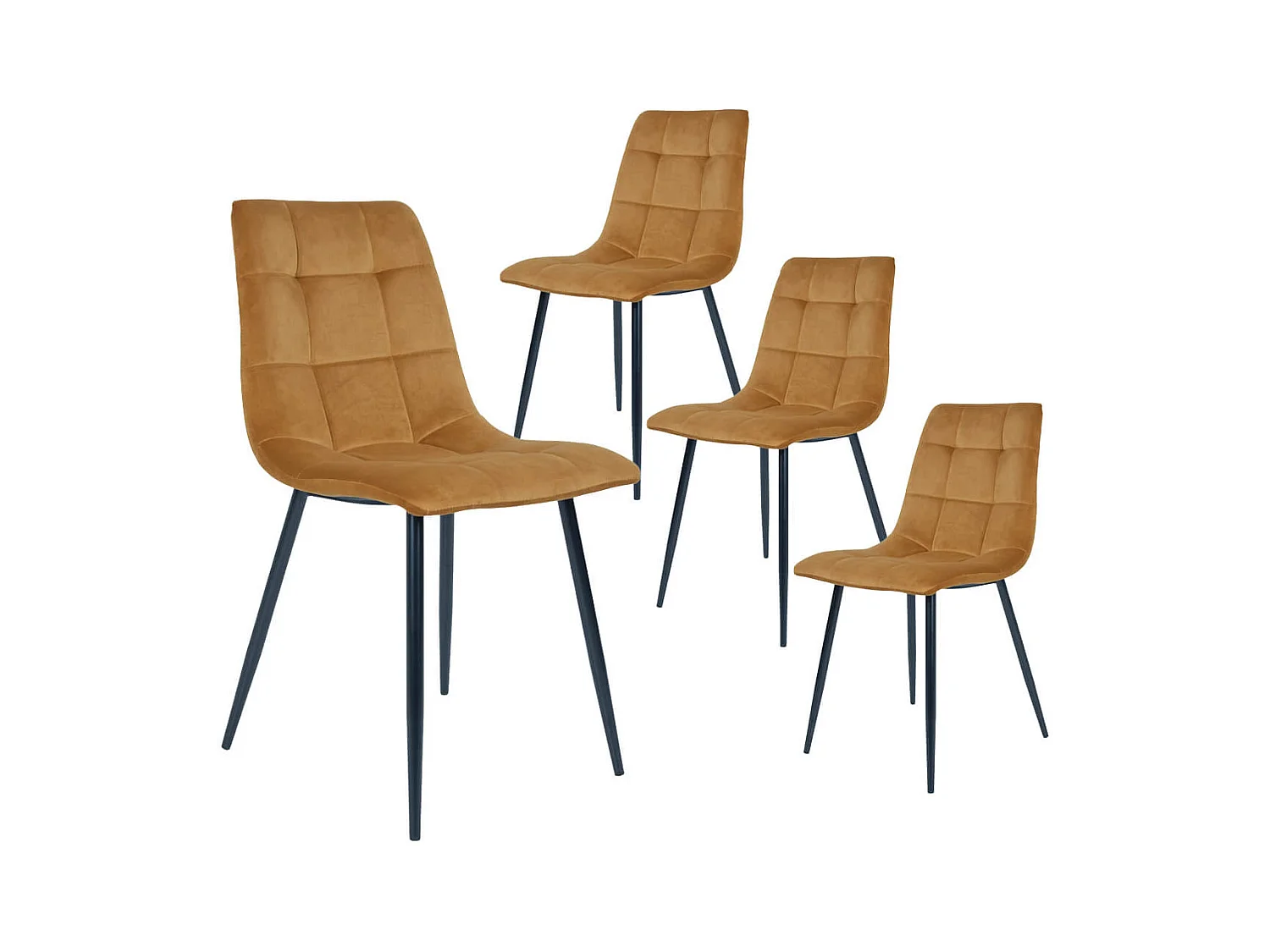 STRIB - Lot de 4 Chaises Velours Jaune et Piétement Acier