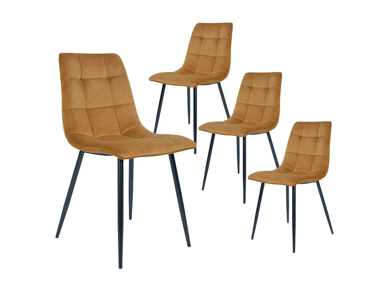 STRIB - Lot de 4 Chaises Velours Jaune et Piétement Acier
