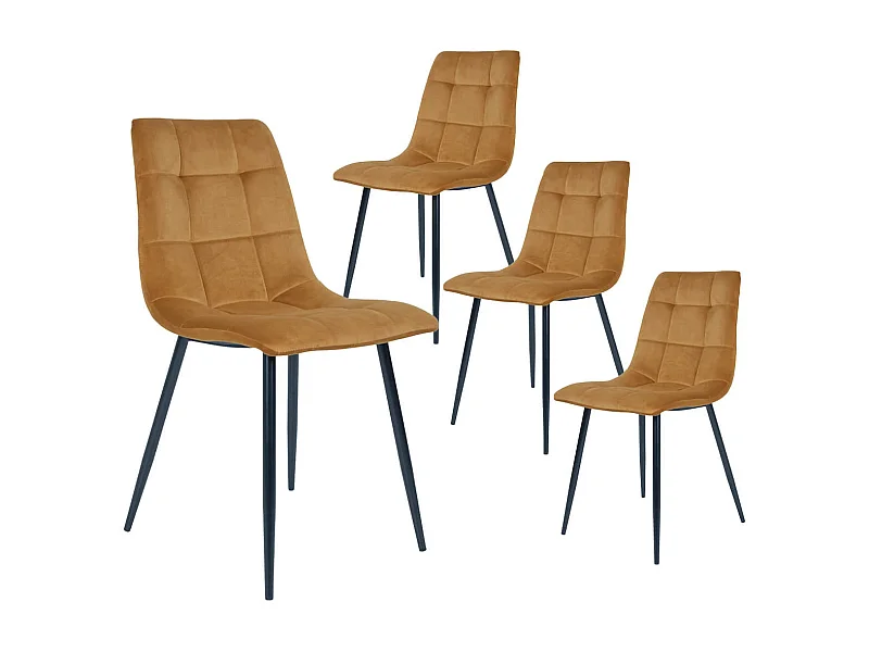 STRIB - Lot de 4 Chaises Velours Jaune et Piétement Acier