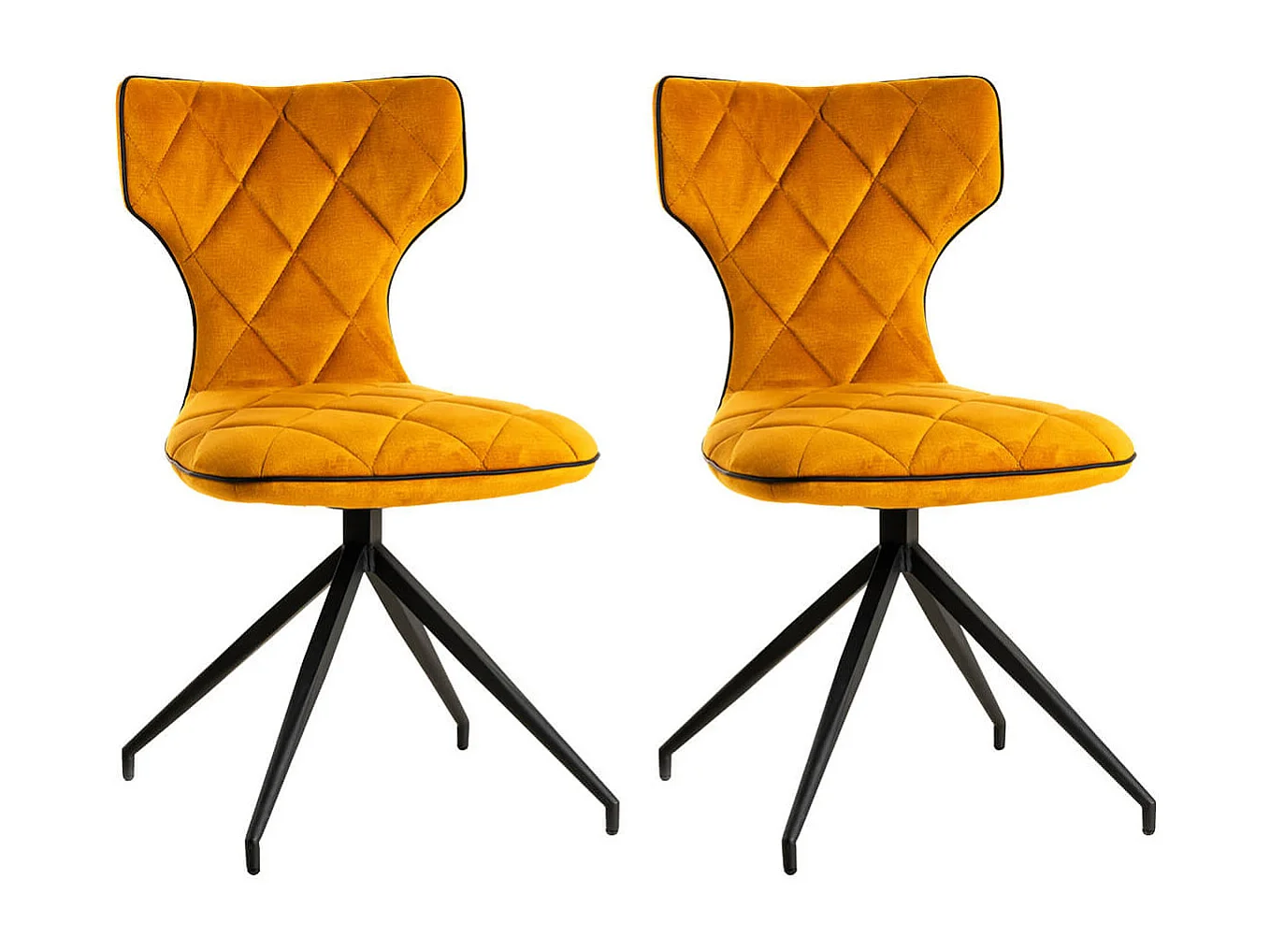 STYK - Lot de 2 Chaises Tissu Curry Surpiqures Carreaux