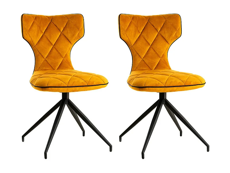 STYK - Lot de 2 Chaises Tissu Curry Surpiqures Carreaux