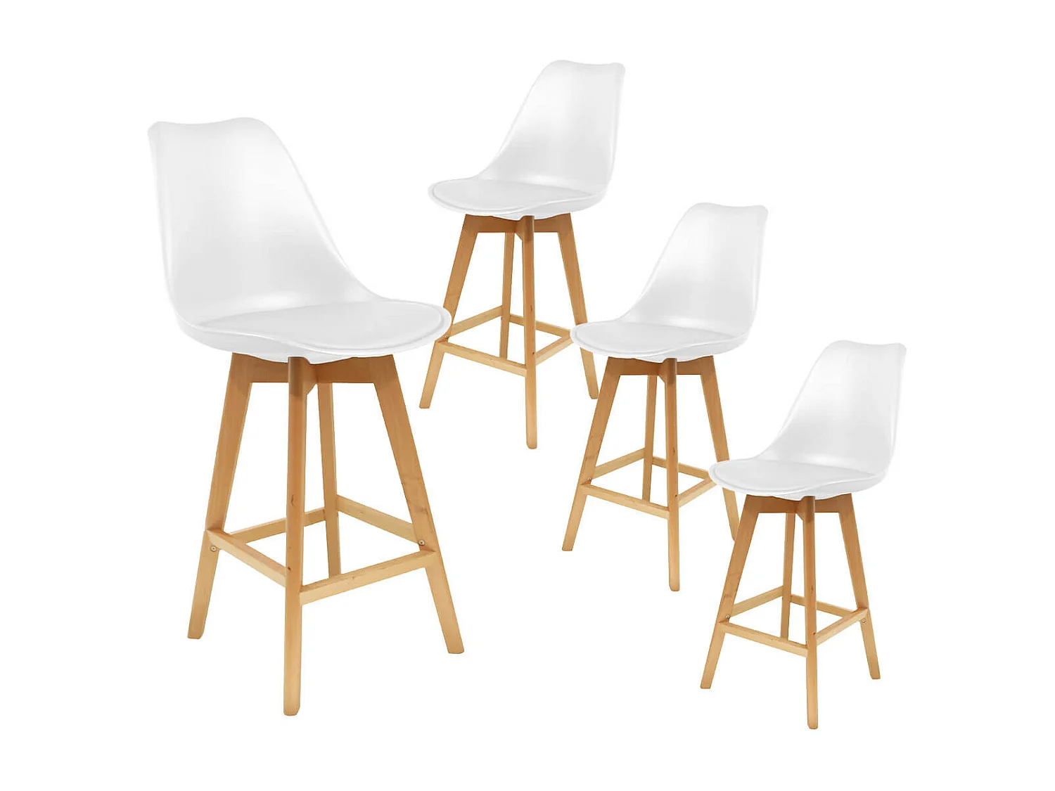 PARSA - Lot de 4 Chaises Hautes Blanches et Pieds Bois