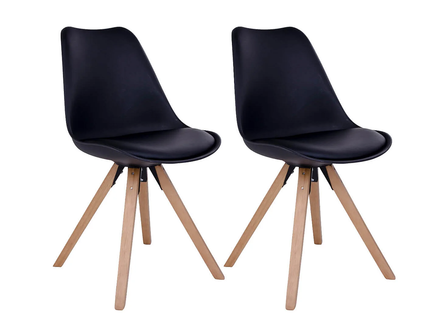 NIBBEN - Lot de 2 Chaises Noires et Piétement Hévéa