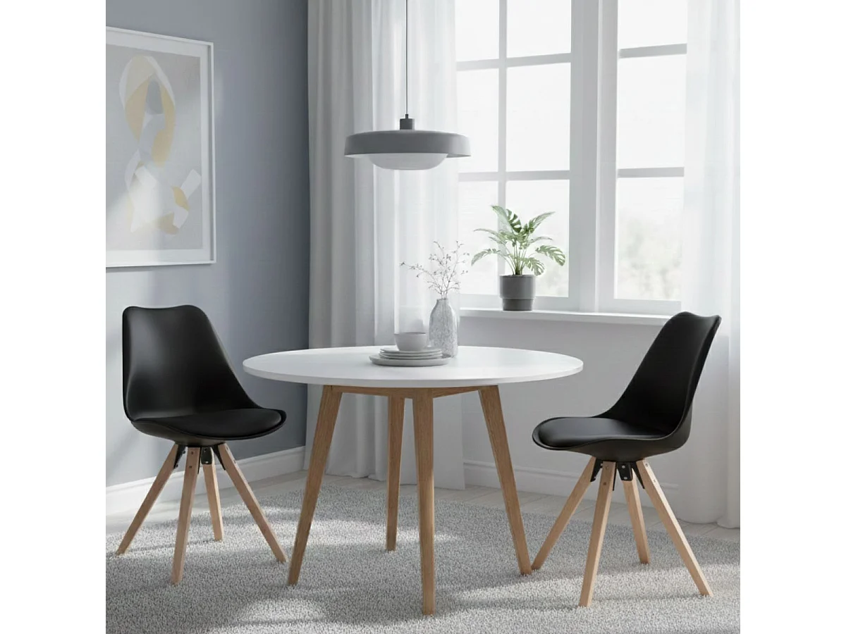 NIBBEN - Lot de 2 Chaises Noires et Piétement Hévéa