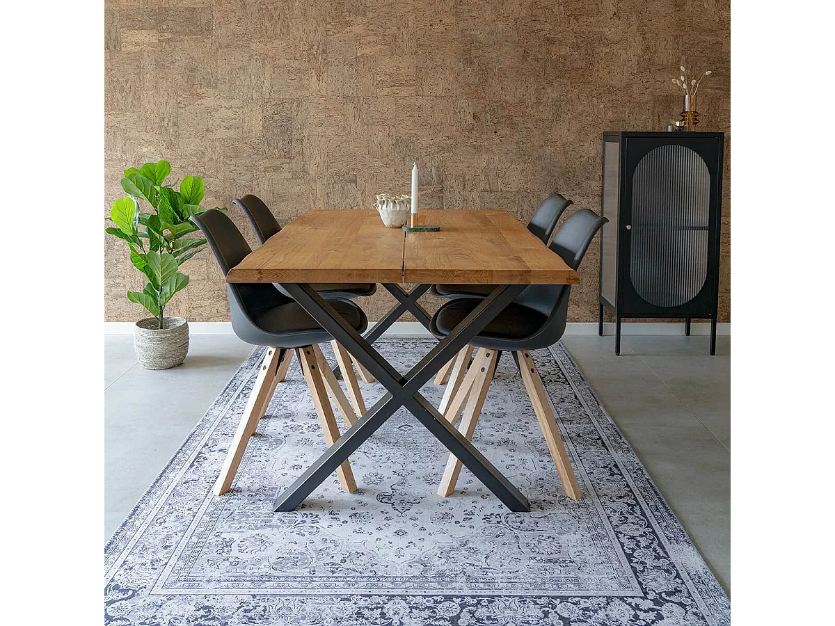 NIBBEN - Lot de 2 Chaises Noires et Piétement Hévéa