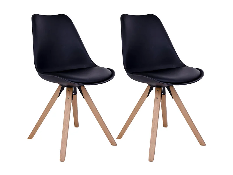 NIBBEN - Lot de 2 Chaises Noires et Piétement Hévéa