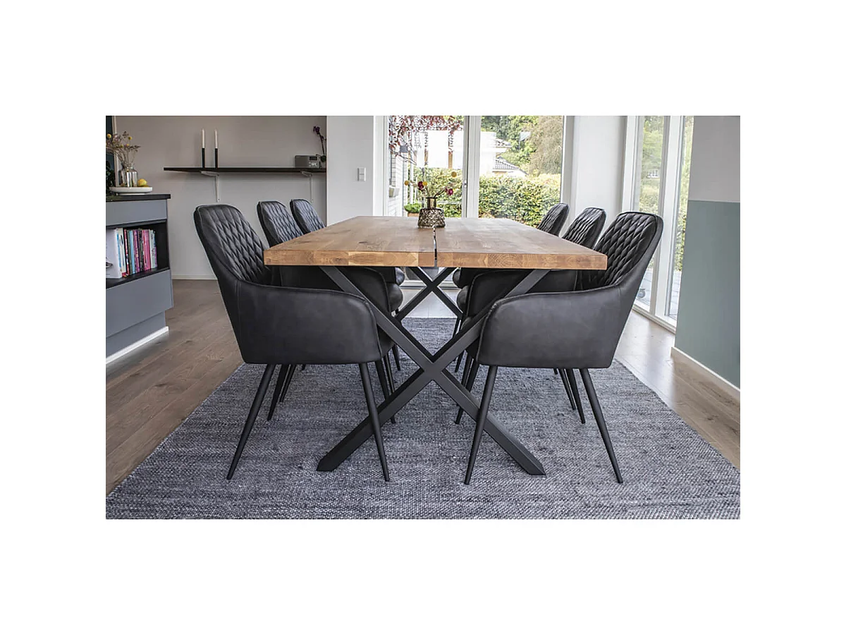 VIBY - Lot de 2 Fauteuils Simili Noir et Piétement Acier Noir