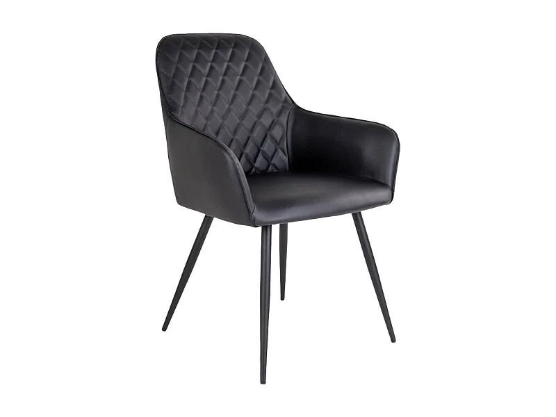 VIBY - Lot de 2 Fauteuils Simili Noir et Piétement Acier Noir