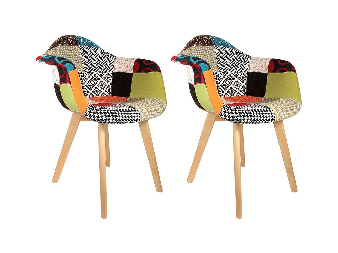 PATCHWORK - Lot de 2 Fauteuils Scandinaves Multicolore