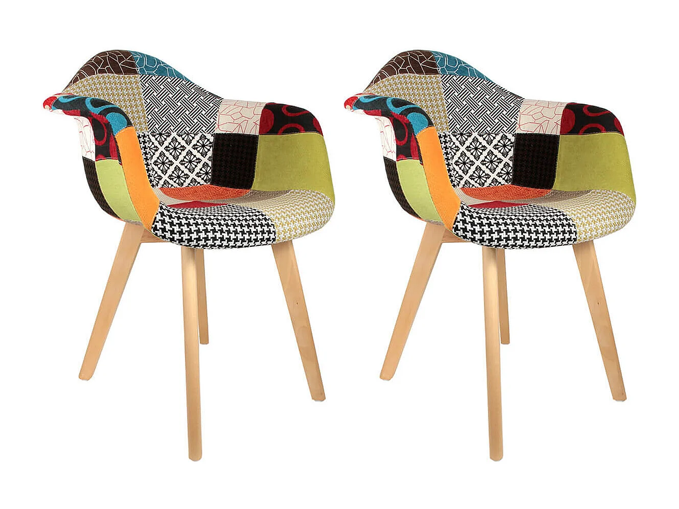 PATCHWORK - Lot de 2 Fauteuils Scandinaves Multicolore