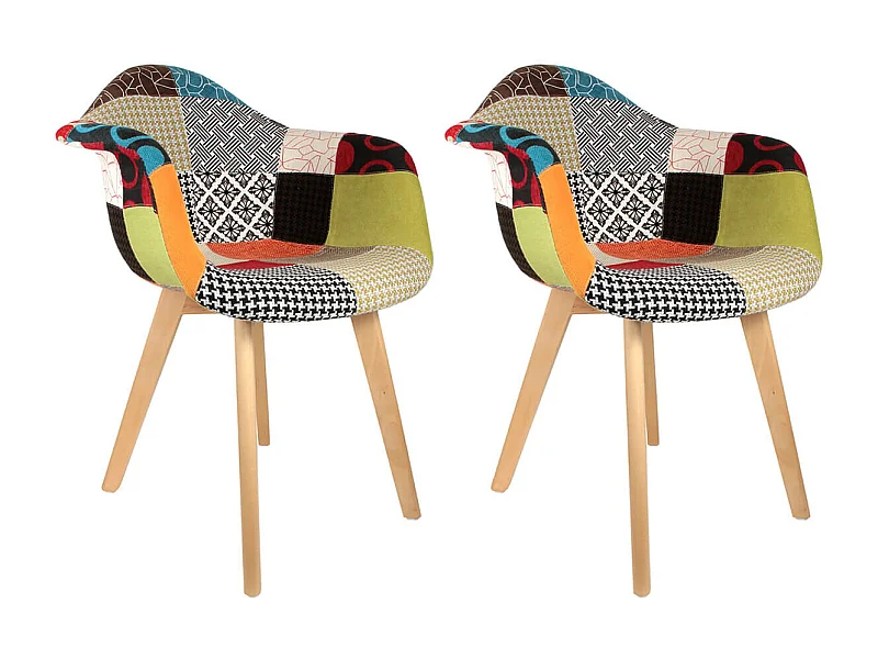 PATCHWORK - Lot de 2 Fauteuils Scandinaves Multicolore