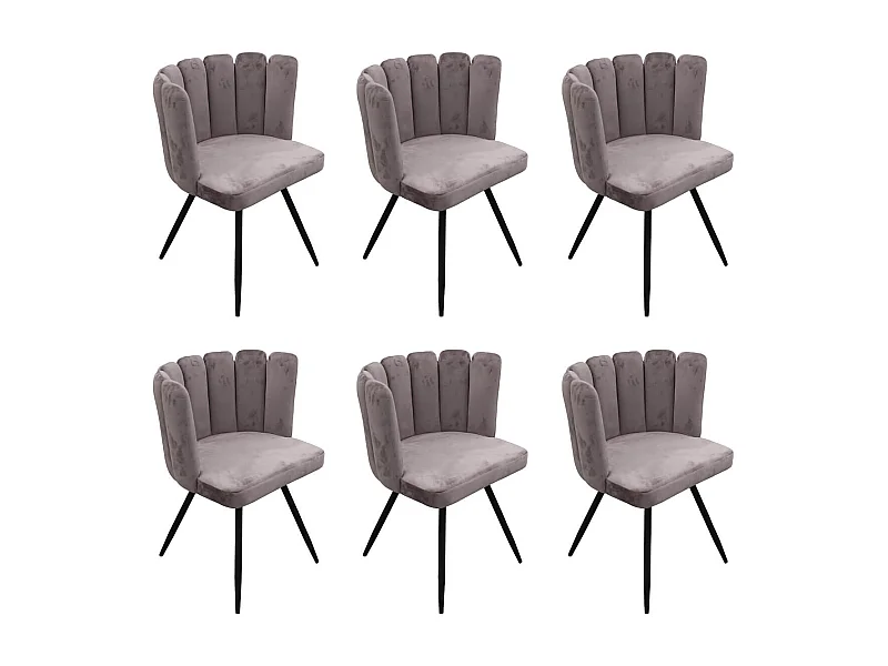 CHARLOTTE - Lot de 6 Chaises Velours Gris