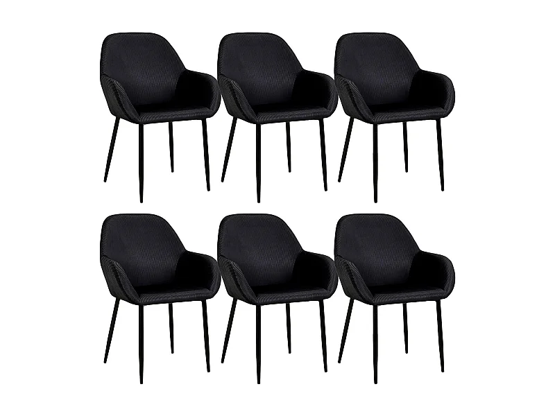ALESSIA - Lot de 6 Fauteuils Velours Côtelé Noir