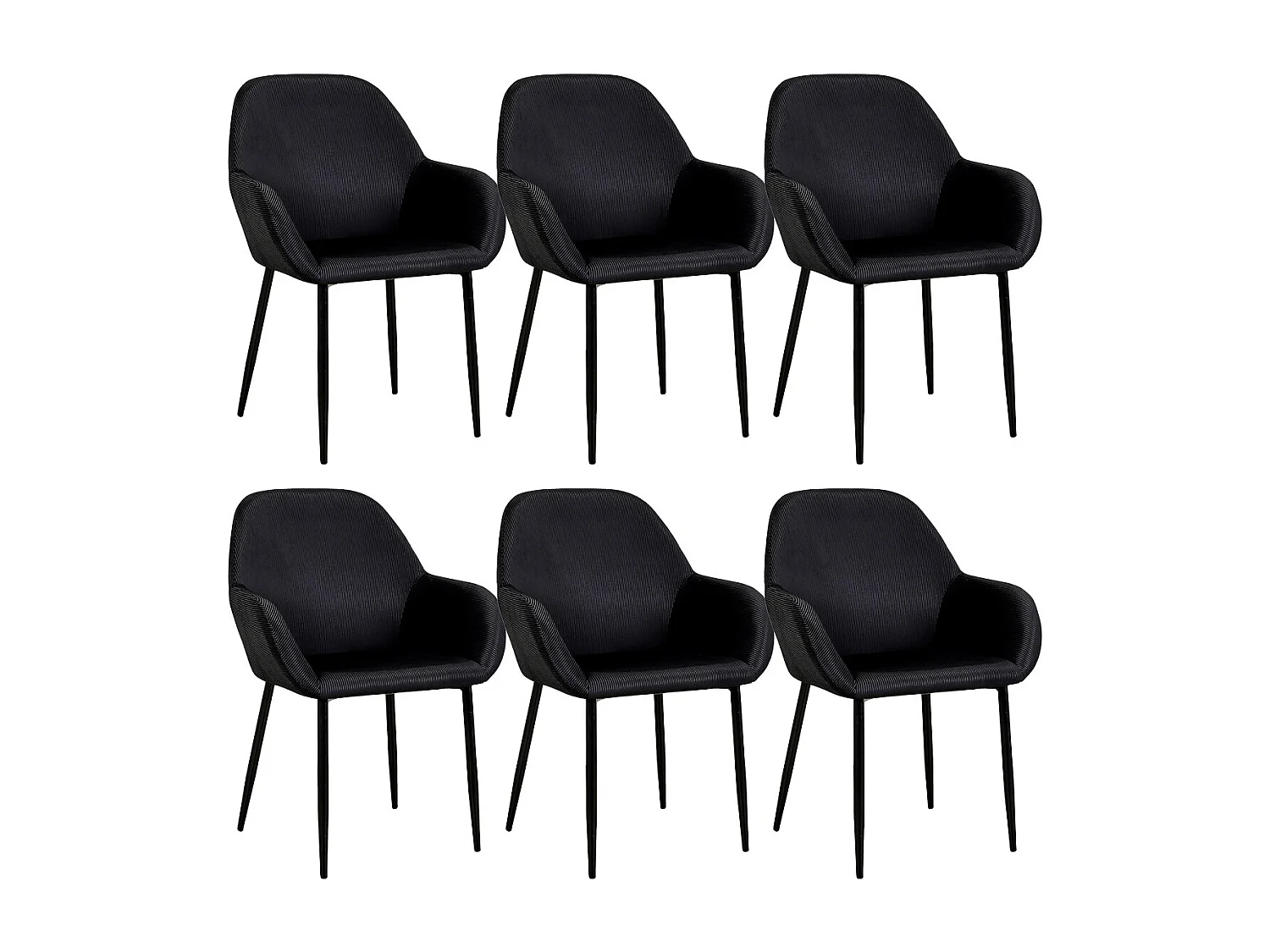 ALESSIA - Lot de 6 Fauteuils Velours Côtelé Noir