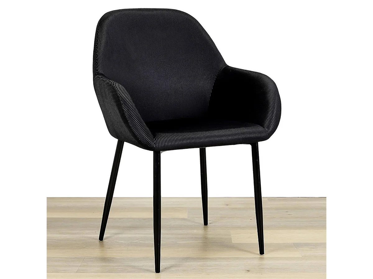ALESSIA - Lot de 6 Fauteuils Velours Côtelé Noir