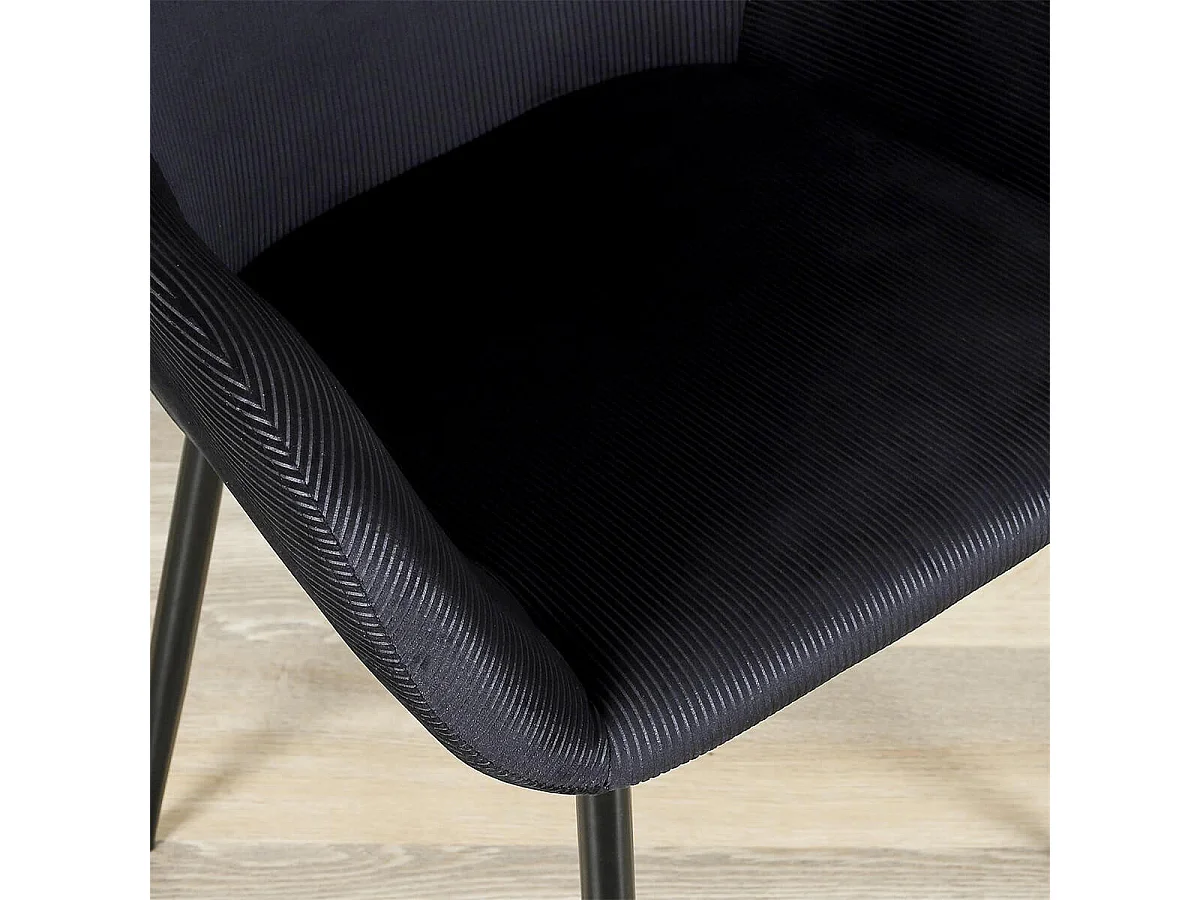 ALESSIA - Lot de 6 Fauteuils Velours Côtelé Noir