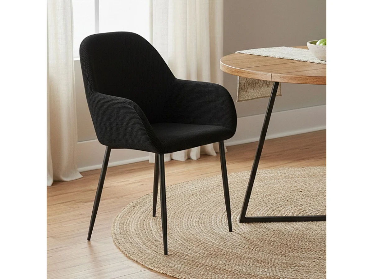 ALESSIA - Lot de 6 Fauteuils Velours Côtelé Noir