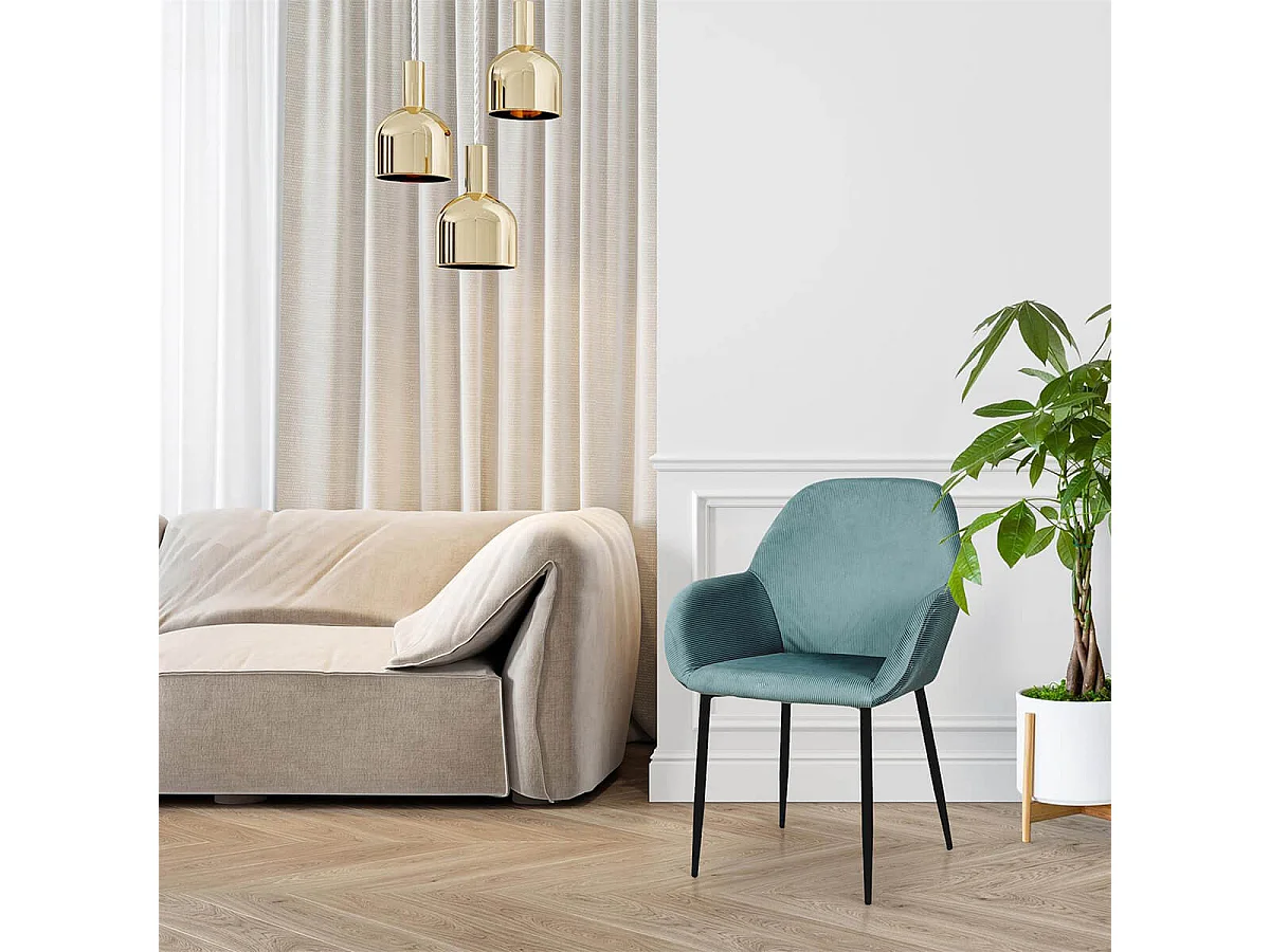 ALESSIA - Lot de 4 Fauteuils Velours Côtelé Bleu Canard