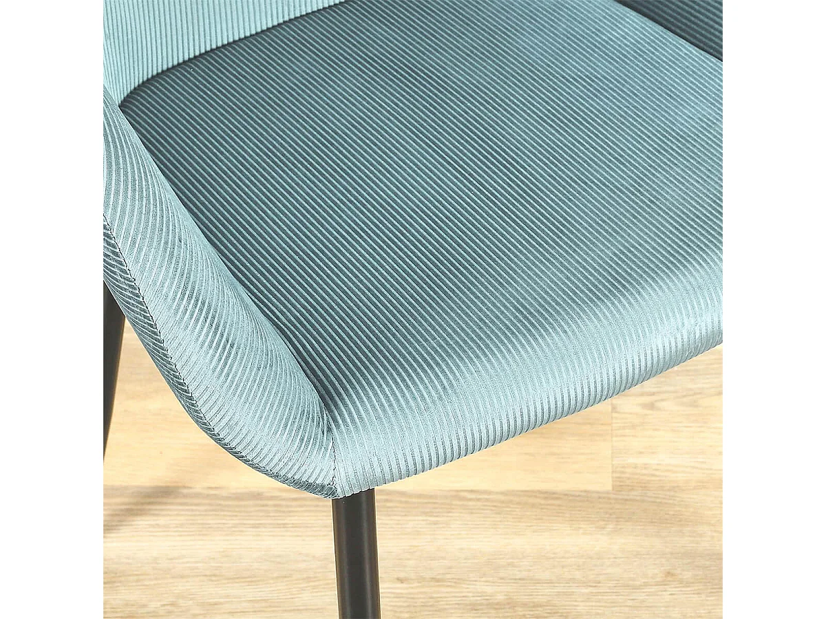 ALESSIA - Lot de 4 Fauteuils Velours Côtelé Bleu Canard