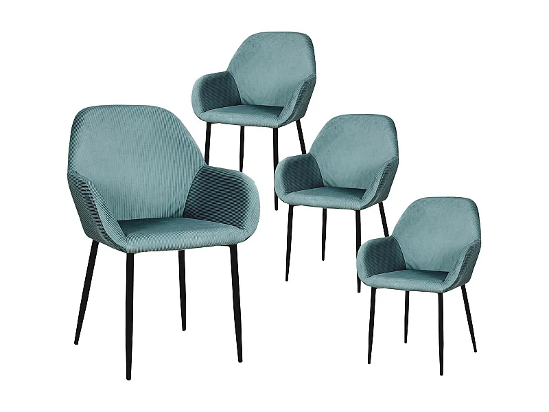 ALESSIA - Lot de 4 Fauteuils Velours Côtelé Bleu Canard