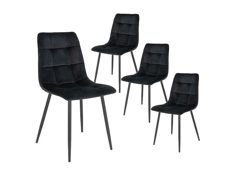 STRIB - Lot de 4 Chaises Velours Noir et Piétement Acier