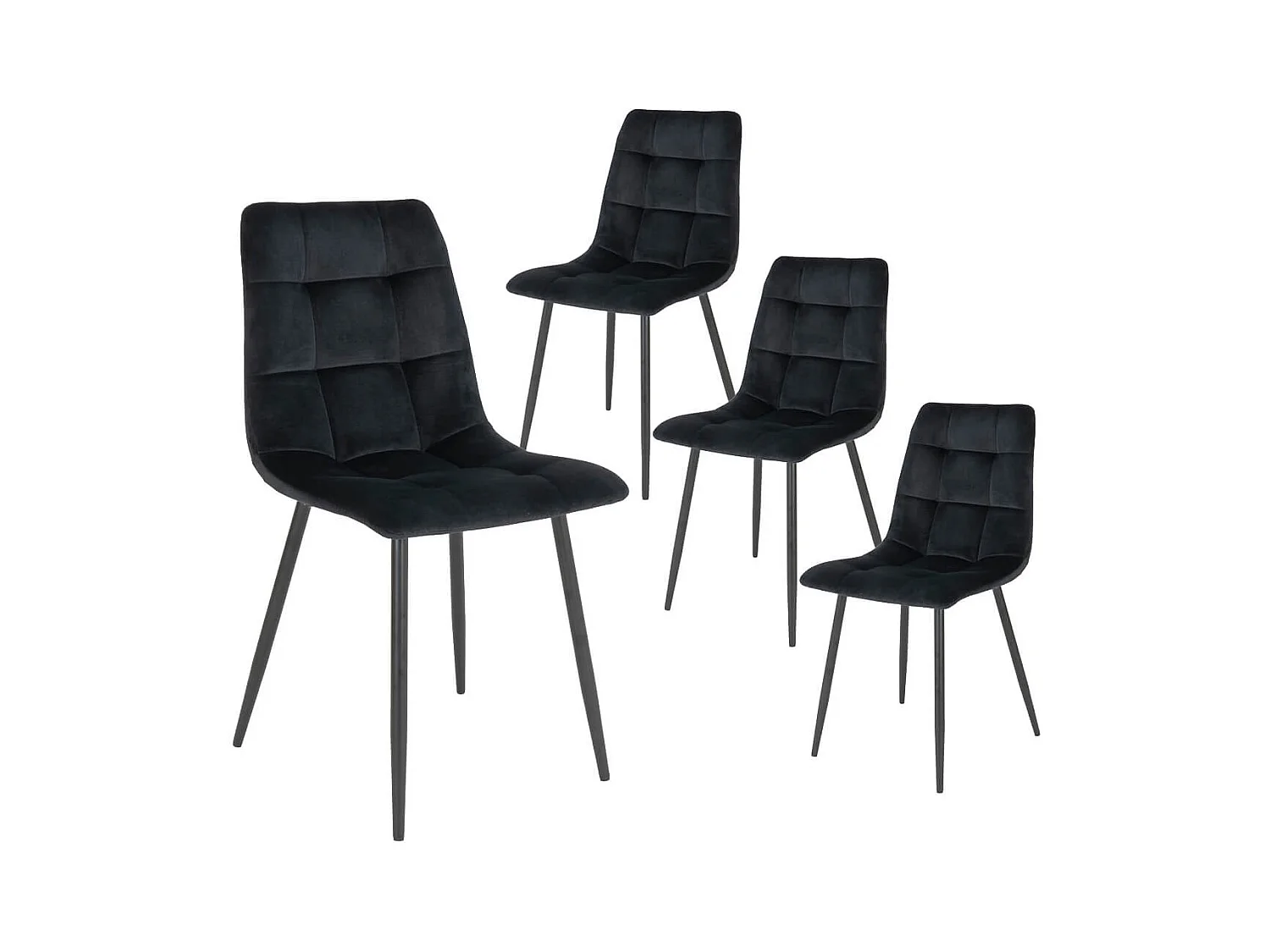 STRIB - Lot de 4 Chaises Velours Noir et Piétement Acier