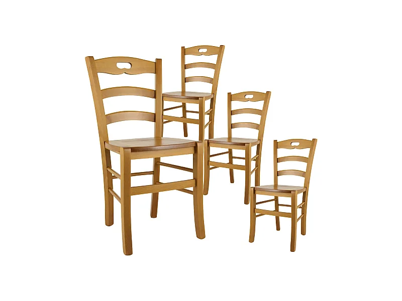SUZY - Lot de 4 Chaises Teinté Chêne et Assises en Bois