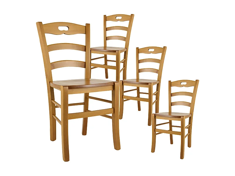 SUZY - Lot de 4 Chaises Teinté Chêne et Assises en Bois