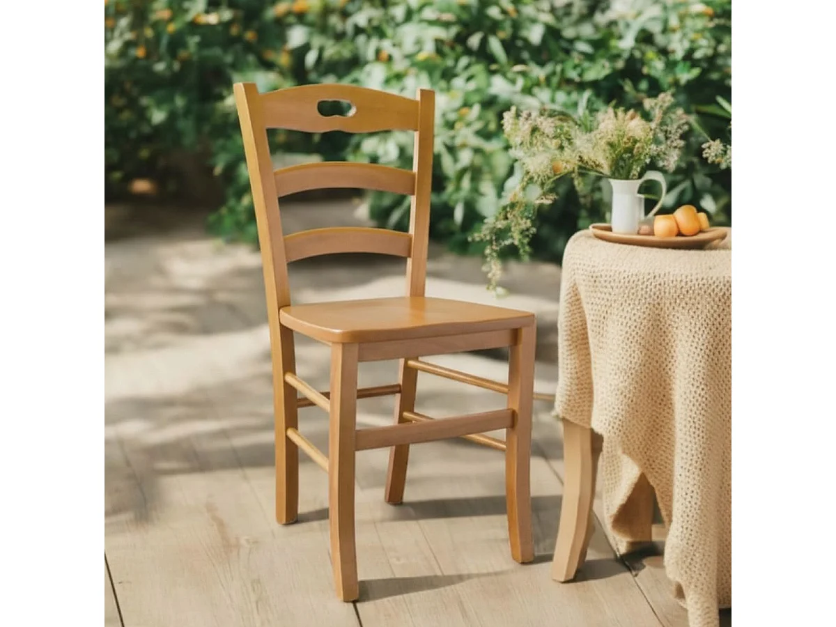 SUZY - Lot de 4 Chaises Teinté Chêne et Assises en Bois