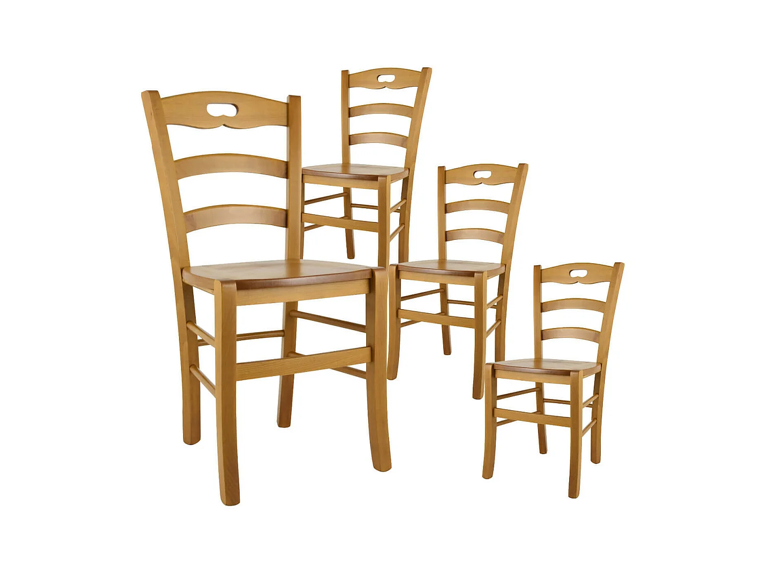SUZY - Lot de 4 Chaises Teinté Chêne et Assises en Bois