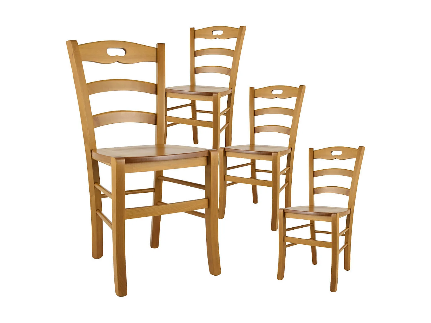 SUZY - Lot de 4 Chaises Teinté Chêne et Assises en Bois