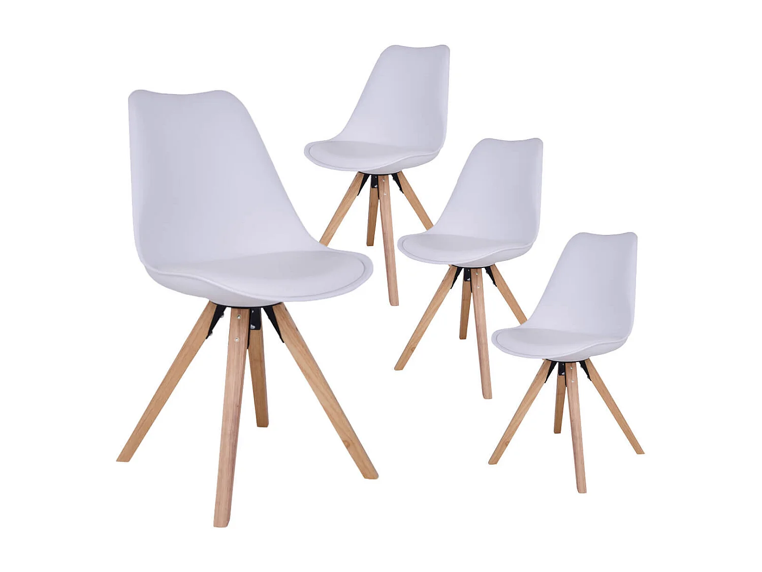 NIBBEN - Lot de 4 Chaises Blanches et Piétement Hévéa