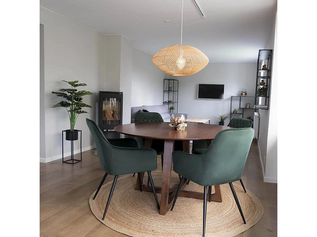 VIBY - Lot de 4 Fauteuils Velours Vert et Piétement Acier Noir