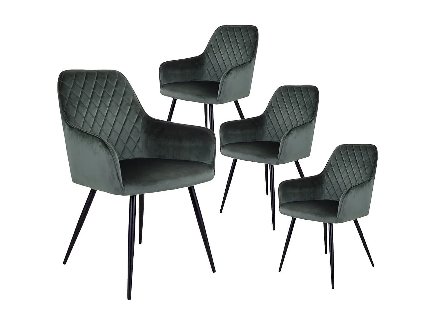 VIBY - Lot de 4 Fauteuils Velours Vert et Piétement Acier Noir