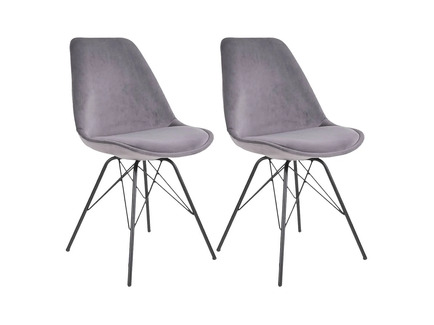HAGA - Lot de 2 Chaises Velours Gris avec Piétement Métal Noir