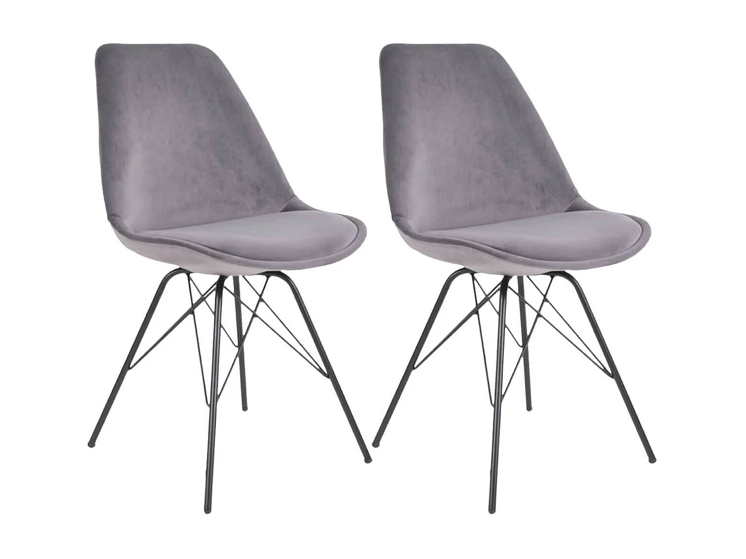 HAGA - Lot de 2 Chaises Velours Gris avec Piétement Métal Noir