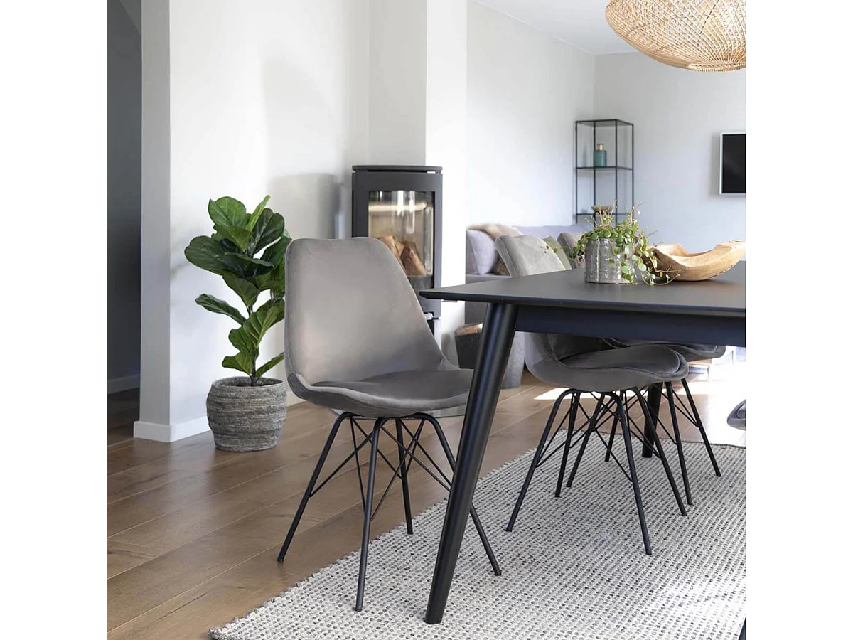 HAGA - Lot de 2 Chaises Velours Gris avec Piétement Métal Noir