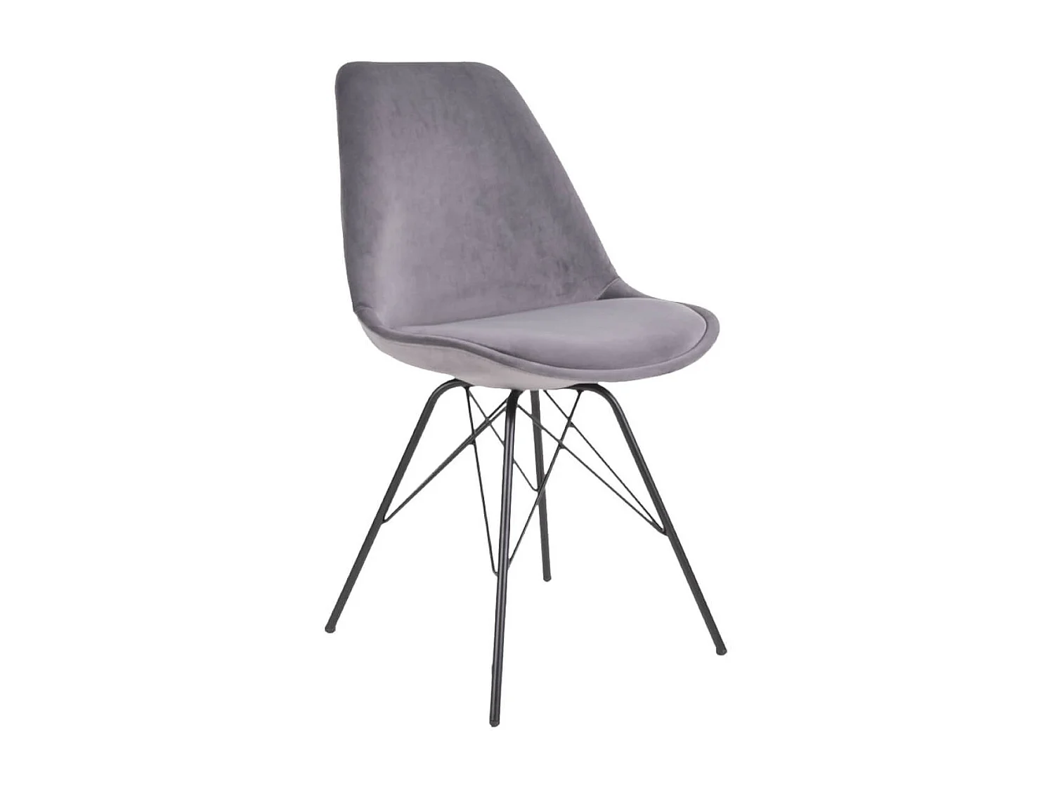 HAGA - Lot de 2 Chaises Velours Gris avec Piétement Métal Noir