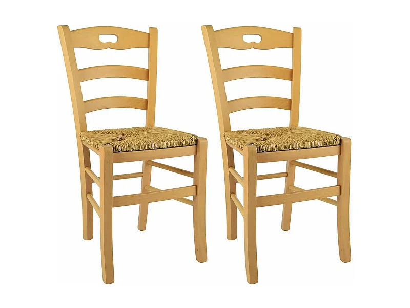 SUZY - Lot de 2 Chaises Naturelles et Assises en Paille