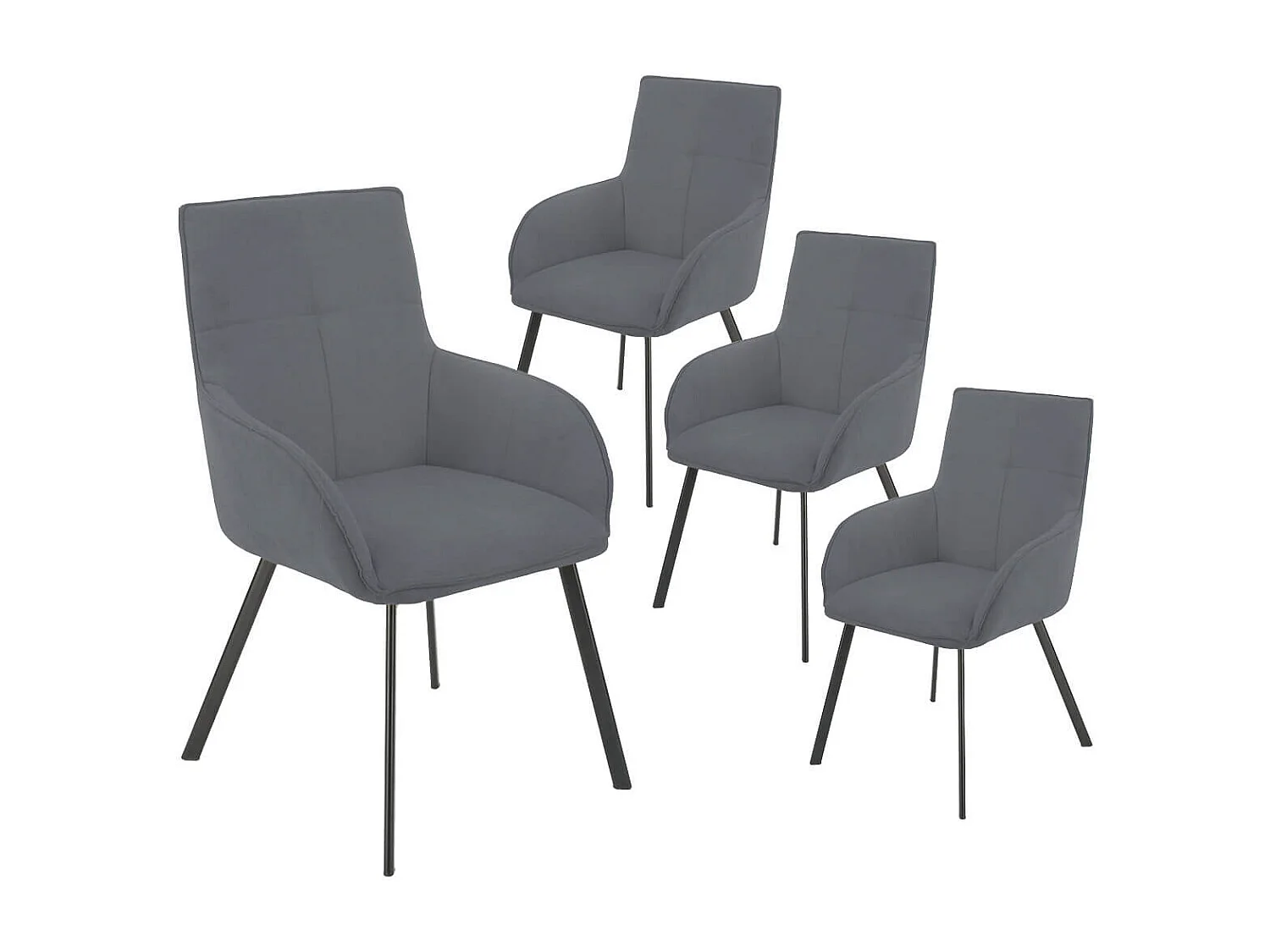 CATILA - Lot de 4 Fauteuils Gris Piètement Gris Mat