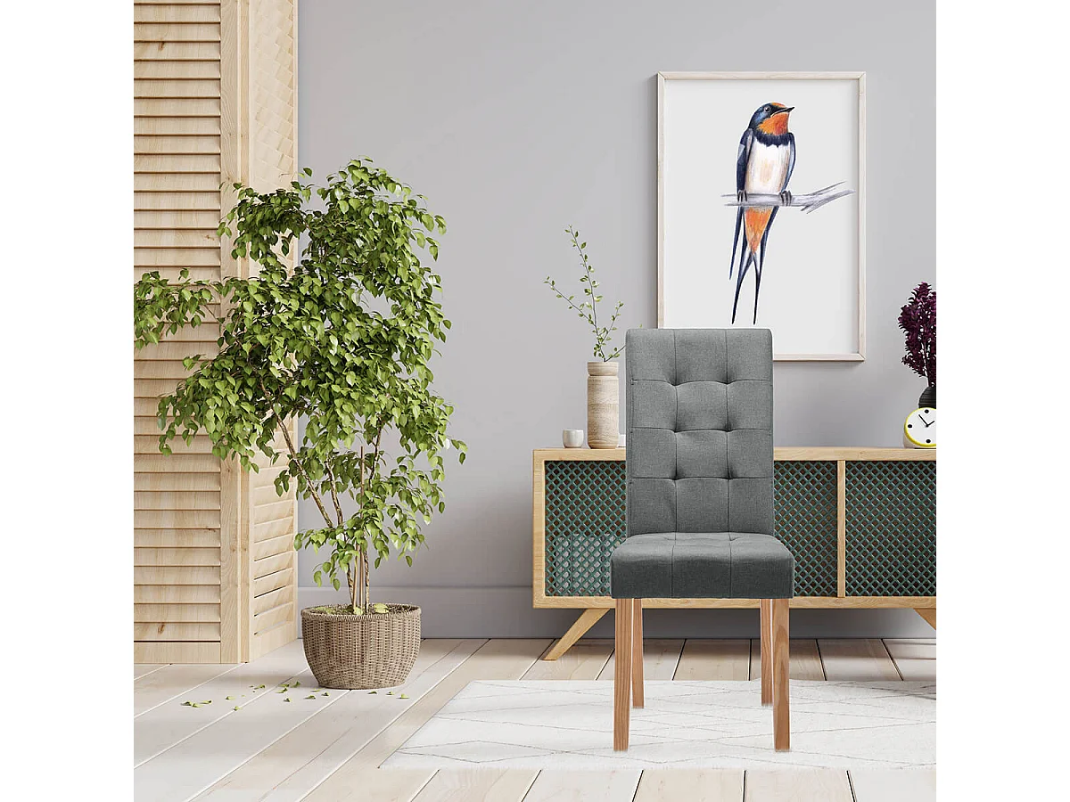 BOSTON - Lot de 2 Chaises Grises Capitonnées