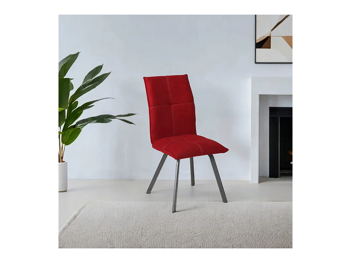 BISPO - Lot de 2 Chaises Tissu Coloris Rouge