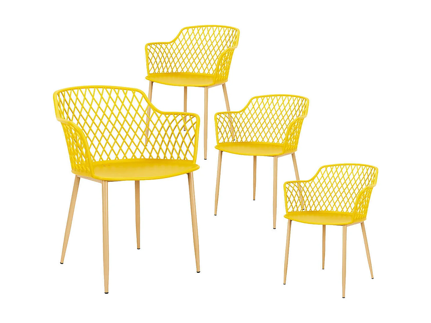 TRESSIE - Lot de 4 Fauteuils Jaunes Pieds Effet Bois Verni