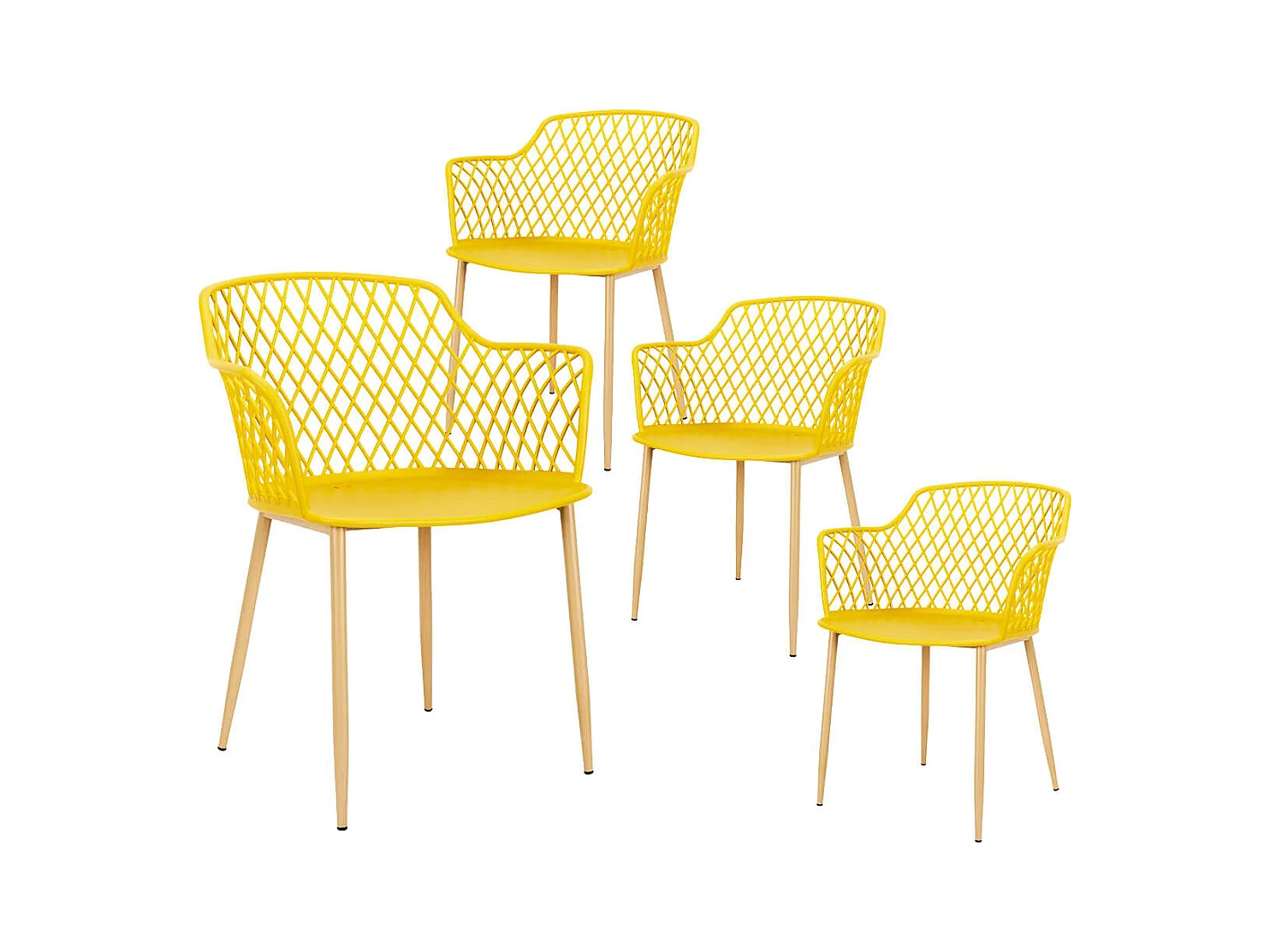 TRESSIE - Lot de 4 Fauteuils Jaunes Pieds Effet Bois Verni