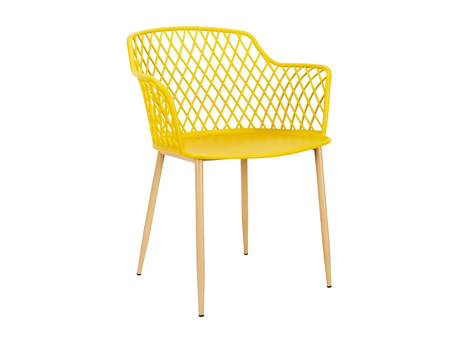 TRESSIE - Lot de 4 Fauteuils Jaunes Pieds Effet Bois Verni