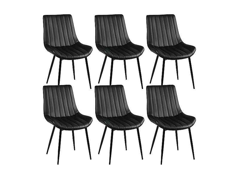 CAROLANN - Lot de 6 Chaises Noires Métal et PVC