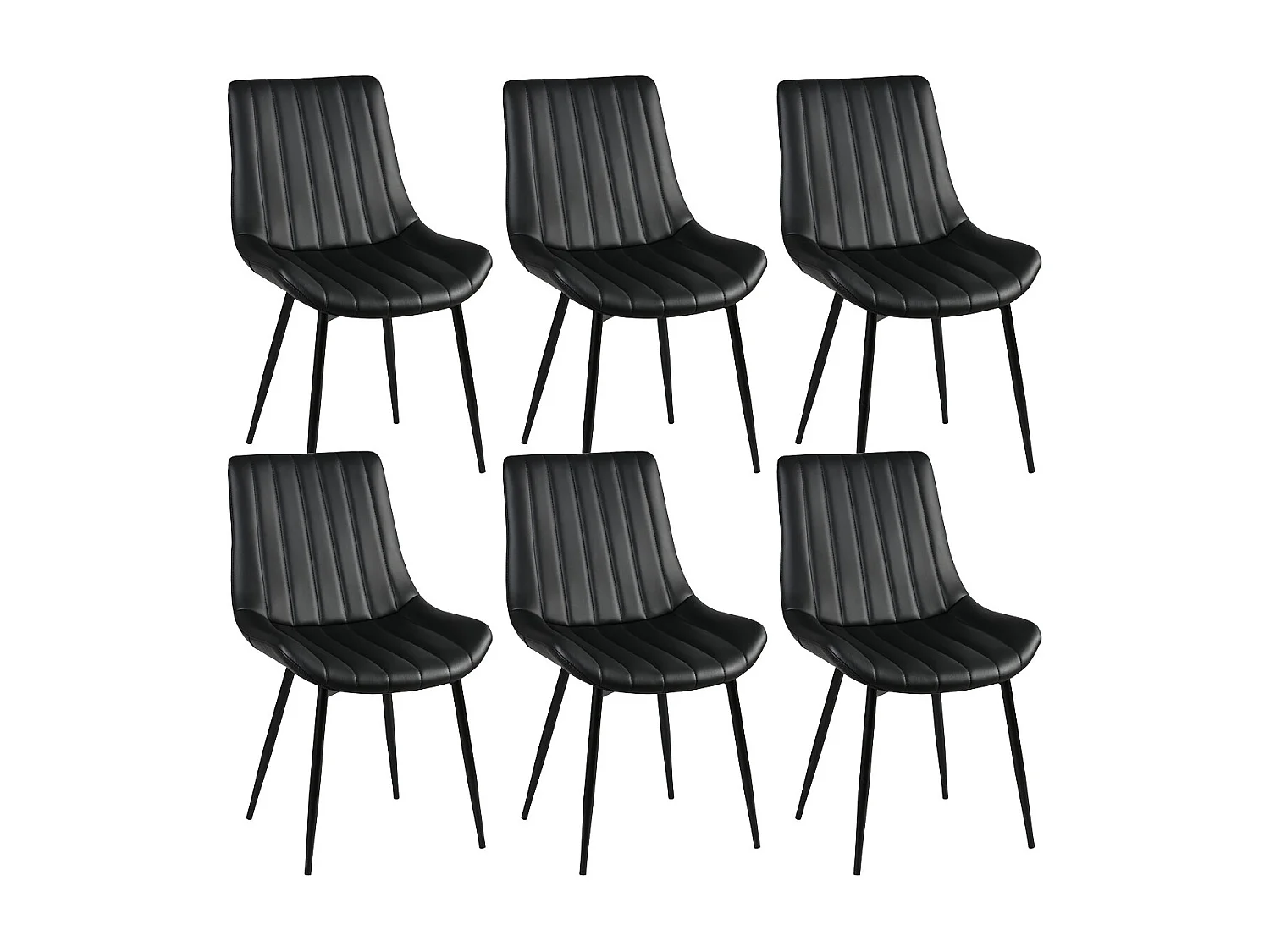 CAROLANN - Lot de 6 Chaises Noires Métal et PVC